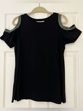 LOFT Black Cold Shoulder Top with color accents - size M